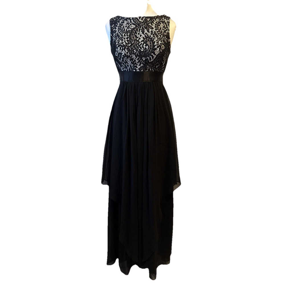 Ever Pretty Sheer Lace Black White Formal Maxi Dress Women’s 8 Fairy Flowy Prom‎